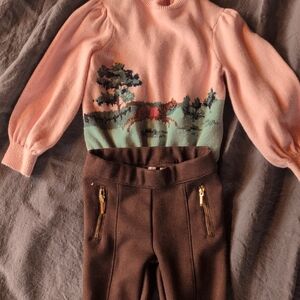 Kids Pink And Green Horse Sweater And Leggings Outfit
